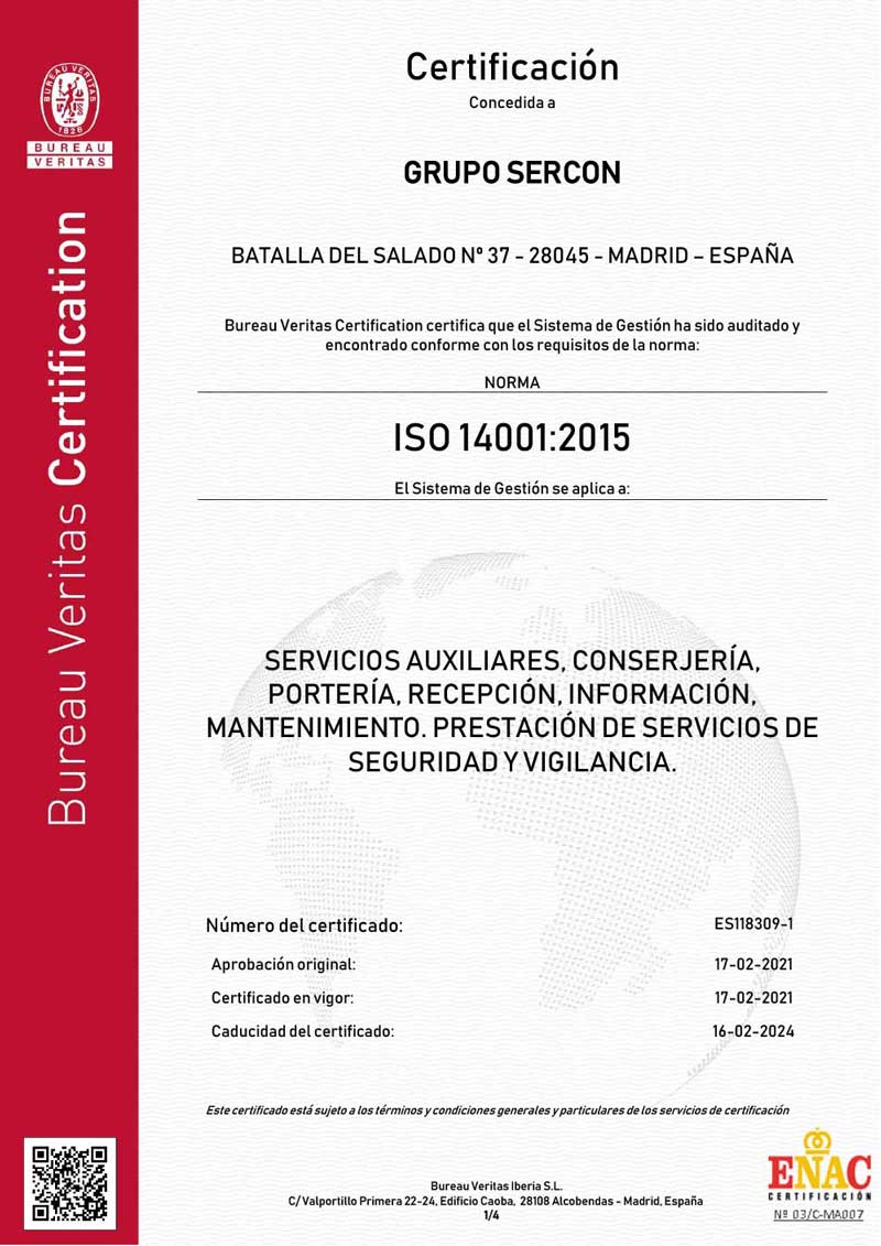ISO empresa de Seguridad y servicios auxiliares - servicios integrales 1401